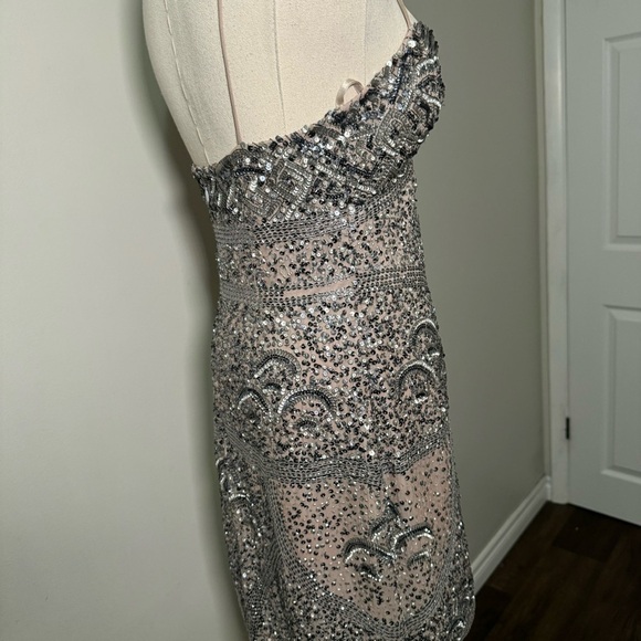 Aidan Mattox beaded cocktail dress 6 100% silk flapper glam boho Hollywood - Picture 9 of 12